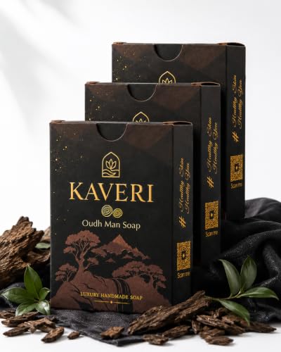 Image of KAVERI Oudh Handmade Soap Bar - Cold-Processed, Woody Scent - 3 * 110g (Pack of 3)