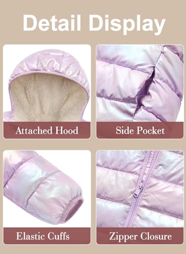 Image of Lovekider 4-12 Years Girls Hooded Puffer Jacket Warmth Padded Winter Coat | Metallic Shine Fabric, Fleece Lining, Windproof, Water Resistant, Keep Warm, Down Alternative, for Cold Weather