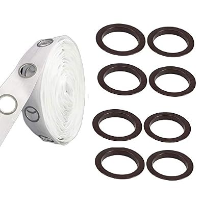 Weddecor Bianco Tendine Nastro Con 40mm Plastica Occhielli Negozio di Stoffe Slide Anelli Per Camera,Porte Windows, & Borsa Zaino Foro - Marrone, 1 Metre Tape + 8pcs Eyelets