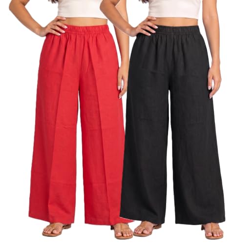 Image of Plaazo Women's Cotton Palazzo | Wide Leg Palazzo for Women | Soft Breathable High Waist Bottom Wear | Comfortable Casual, Office, Travel for Women
