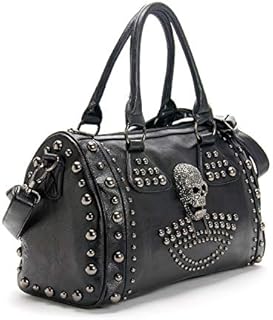 Women Skull Handbag Large Capacity Gothic Shoulder Bag Studded Doctor Handbag