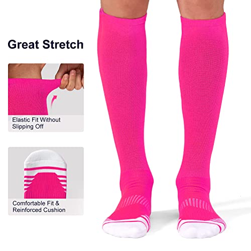 Fitrell 2 Pack Baseball Soccer Softball Socks For Kids Youth Men & Women Over-The-Calf Knee High Football Socks, Nfl, Hot Pink, Medium #TOP4
