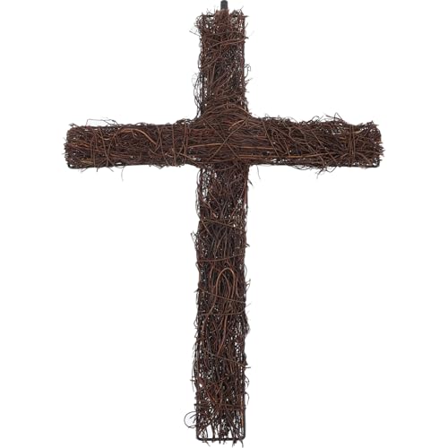 Garneck Croce In Rattan Da 16 Pollici Giardino Esterno Cimitero Tomba Croce Anelli Ramo Di Vite Ghirlanda Crocifisso Rustico Per Fai Da Te Decorazione Della Festa Di Pasqua