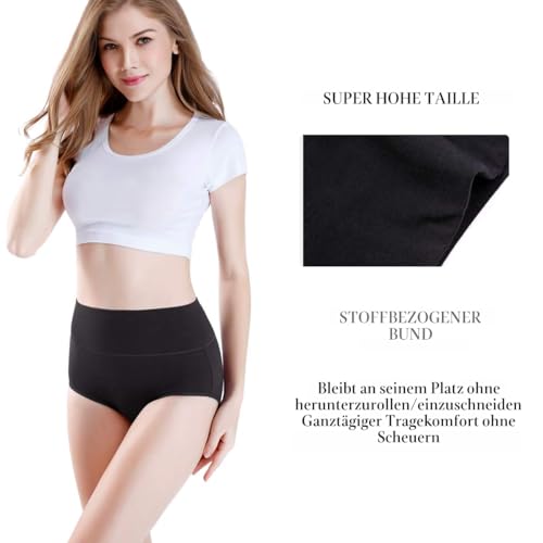 wirarpa Damen Unterhosen Baumwolle Slips Damen Hoher Taille Atmungsaktive Taillenslip Wochenbett Unterwäsche Mehrpack Größen 32-58, Schwarz, Large (42/44) 3
