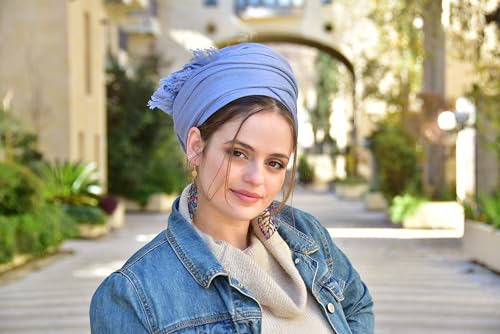 Beeri Soft Blue Headscarf TICHEL, Hair Snood, Head Scarf, Head Covering, Jewish Headcovering, Scarf, Bandana, Apron3