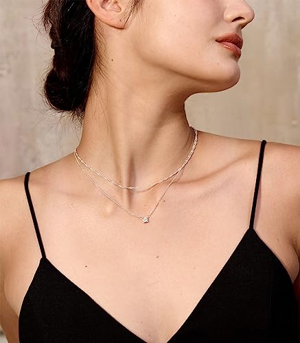 Tewiky Diamond Necklaces for Women, Dainty S925 Sterling Silver/ 14K Gold Choker Necklace Simple Silver CZ Jewelry Necklaces for Women Trendy Gifts4