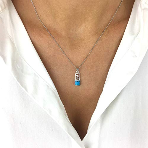 Collier clé grecque en argent 925 et véritable turquoise - 4