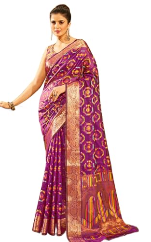 Image of SWORNOF Women's kanjivaram banarasi silk saree for Patola festival Wedding silk with rich pallu Design sarees for women with blouse piece