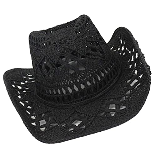 Sombrero de paja estilo vaquero negro miniatura 3