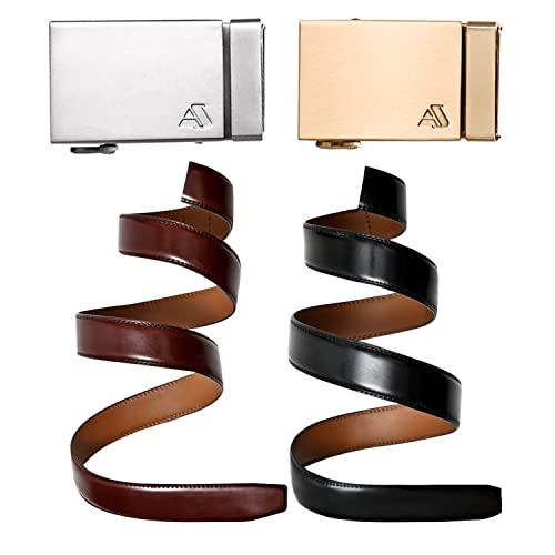 HESBITEUL Cowhide Leather Men's Belt West Casual & Formal Slide Ratchet Belt with Perfect Fit Waist Size up to 44 inches