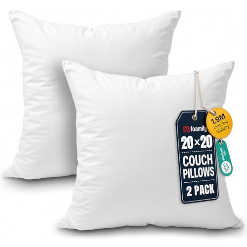Image of Foamily Couch Pillows Inserts 20x20 (Set of 2) Premium Decorative Pillows for Couch, Bed & Living Room, Soft Fluffy Throw Pillow Inserts for Home Decor