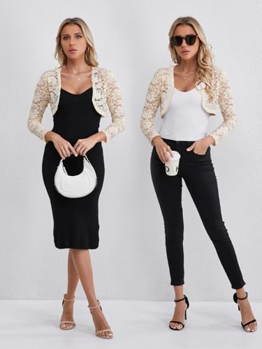 fuinloth Bolero Jacke Damen Festlich Jäckchen für Abendkleid Kurze Festlich Schulterjacke Elegant Hochzeit Bolerojacke Aprikose L 38-40
