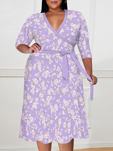 Image of PinkPatty Women's Plus Size Maxi Dress Print 3 /4 Sleeves V Neck Party Sundress Wedding Guest Dresses