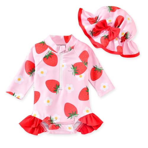 Image of Aalizzwell Baby Girls Long Sleeve One Piece Swimsuit with Hat