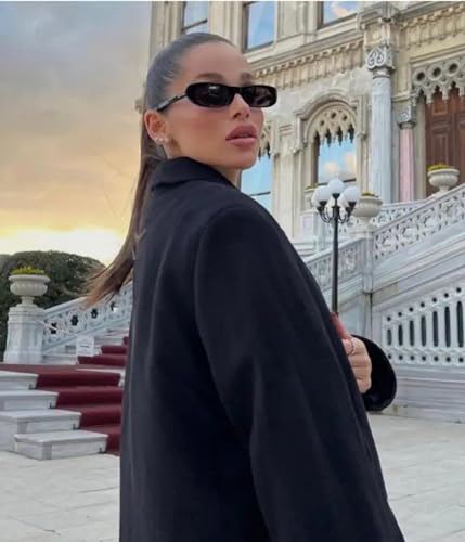 EYLRIM Trend Narrow Cat Eye Sunglasses for Women Fashion Small Oval Sun Glasses Black Shades3