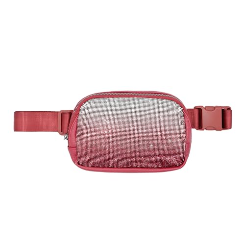 C.C Ombre Rhinestone Fanny Pack – Glitter Crossbody Waist Bag with Adjustable Strap, Multi Color (Ombre Rhinestone - Wine)