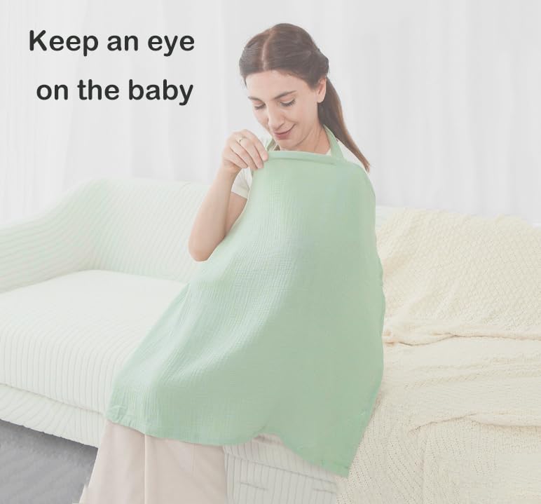 Miniatura 5 de Funda de lactancia, cubierta de muselina para lactancia materna, suave y transpirable, 100% algodón con correa ajustable para el cuello, delantal