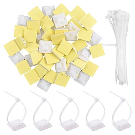 HQdeal 50 Piezas Soporte de Base de Atar Cable Auto Adhesivo Montaje, 100mmx3mm Bridas de Plastico para Cables+20mmx20mm Base de Montaje Sujetacables Cables,Blanco,Múltiples Usos