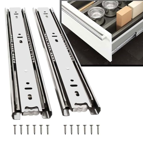 Image of Volo Heavy Duty Drawer Slides, Full Extension Ball Bearing Runners | Pack of 2 Piece | Channels for Kitchen Cabinets, Wardrobes, and Dressers (Stainless Steel, 18 Inch)