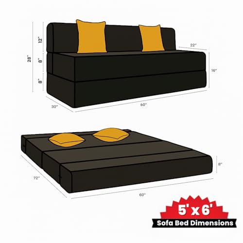 Image of CELLBELL Comfy Sofa Cum Bed 5x6 Feet | Foldable Dual Use Couch Bed with Soft Cushions, Washable Fabric Cover & Sturdy Frame | Space Saving Modern Design for Living Room, Bedroom & Guest Use (Grey)
