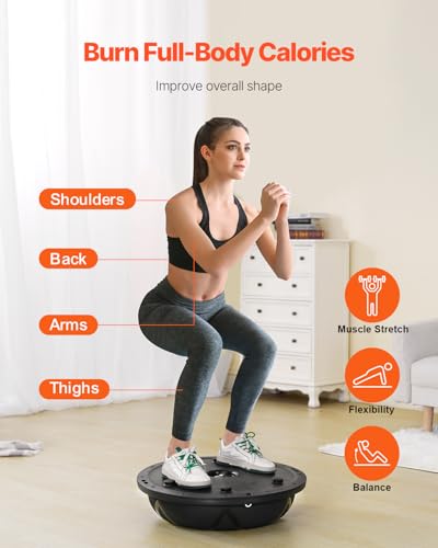 Image of VEVOR Half Exercise Ball Trainer, 23 /26 inch Balance Ball Trainer, 1500lbs Capacity Stability Ball, Yoga Ball with Resistance Bands & Foot Pump, Strength Fitness Ball for Home Gym Full Body Workout