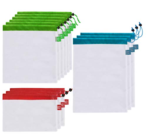 Btromeshy Reusable Mesh Produce Bags,Premium12 Pack Lightweight Washable Bags For Grocery Shopping Storage Fruit,Vegetable and Toys,with Color Tare Weight on Tags,Large,Medium,Small