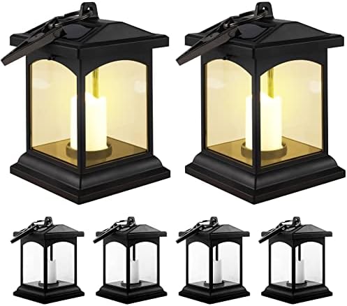 Hanging Solar Lantern Outdoor - 6 Pack Waterproof Solar Powered Lanterns Candles Lights Christmas Flickering Decoration for Patio Backyard Garden (Warm Light)
