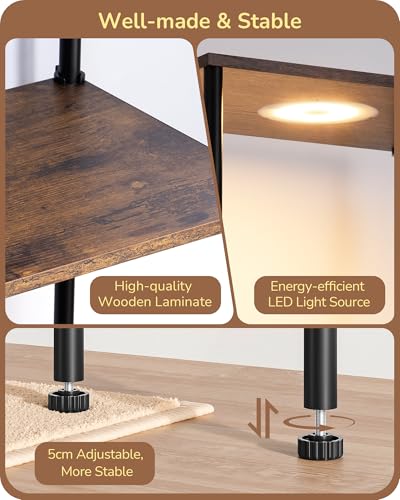 Image of EDISHINE RGBW Floor Lamp with 5-Tier Display Shelves, Remote Control | 2700K-6500K, 3 Lighting Modes, Farmhouse Fire-Burned Wood for Living Room, Bedroom, Office