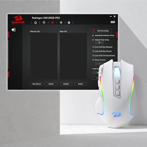 Image of Redragon M612 PRO RGB Gaming Mouse, 8000 DPI Wired /Wireless Optical Mouse with 9 Programmable Buttons & 6 Backlit Modes, BT & 2.4G Wireless, Software Supports, White
