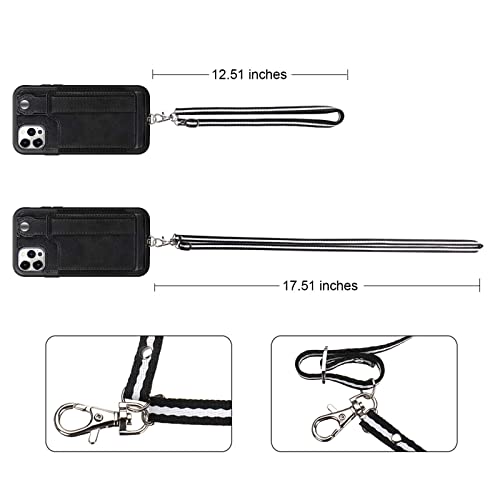 Toovren Iphone 12/12 Pro Case, Compatible With 12/12 Pro Wallet Case With Kickstand Card Holder Adjustable Detachable Necklace, Cell Phone 12/12 Pro Lanyard For Iphone 6.1 Inch 5G 2020 Black #TOP5