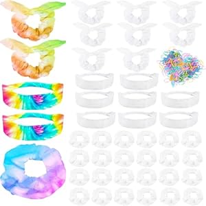45 Pcs White Cotton Hair Accessories for Tie Dye Party Supplies ncluding 25 Scrunchies 10 Bow Hair Ties 10 Headband Non Slip 100 Small Rubber Bands for Women and Girls DIY Tie Dye