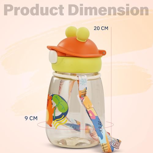 Image of BAYBEE SnowSip Baby Sipper Bottle with Straw for Kids | Spill Proof & BPA Free Safe Sipper | Cute Cartoon Design Smooth Sipping & Neck Strap | Water Bottle for School Kids Boys Girls (540ml, Green)