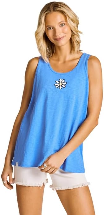 Life is Good. Women's Mini Daisy Slub Easy Fit Tank, Athletic Blue