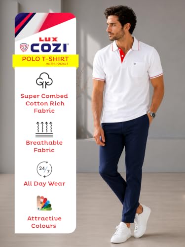 Image of Lux Cozi Men's T-Shirt with Chest Pocket | Polo T-Shirt for Man | Plain Casual Stylish | Half Sleeve| Cotton Blend Collar Polo T-Shirts for Men