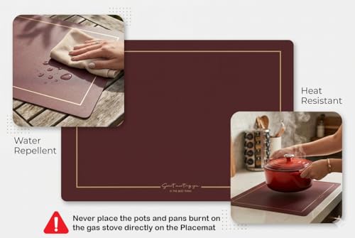 Image of Dribble Premium PU Leather Placemats Set of 4, Double Layer Waterproof Heat Resistant, Non-Slip Easy Clean Dining Table Mats for Kitchen, Dining & Office Desk, Reversible & Smooth Finish-Maroon