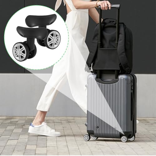 1 Pair Luggage Suitcase Wheels Replacement, Suitcases Wheel Spare Part Bearings Repairing Set Mute Double 360 Swivel Degree Row Wheels Outdoor Swivelling Caster Spinner for Travel Trolley Black2