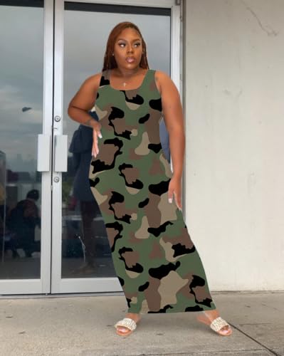Image of YeGine Women Plus Size Sleeveless Bodycon Maxi Dresses Sexy Slim Tank Dresses