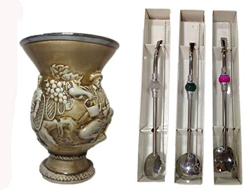 Kit chimarrão cuia cerâmica e bomba Inox Pedra