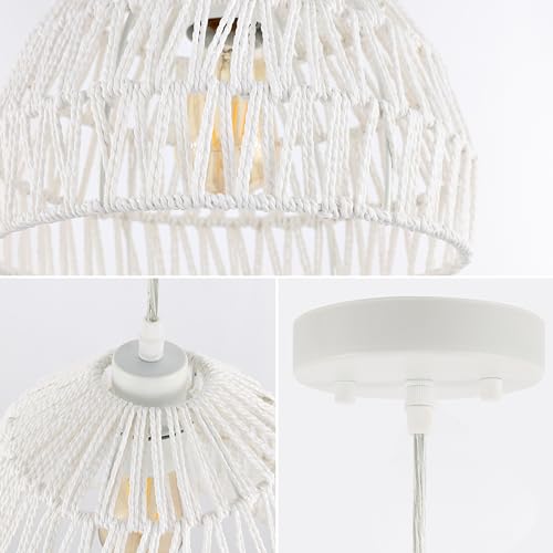 JONATHAN Y 10.25" White Modern Bohemian Woven Rope LED Pendant Light Fixture, Adjustable Dome Ceiling Lamp for Kitchen Island, Rope Shade, Coastal Farmhouse Decor (JYL6513A) by JONATHAN Y - Used condition - Image 7