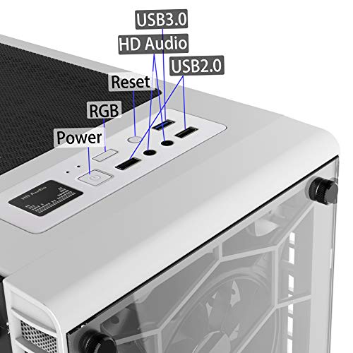 MUSETEX ATX Mid-Tower Computer Gaming Case with 6 PCS × 120mm LED ARGB Fans USB 3.0 Port Tempered Glass PC Chassis(G05MN6-BB)