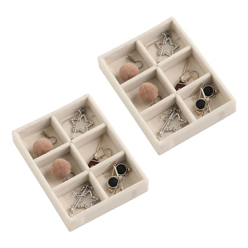 Frebeauty Petit plateau à bijoux empilable en velours, mini organisateur de tiroir à bijoux, insert de tiroir, 12 x 9 x 2 cm, organisateur de boucles d'oreilles à 6 grilles pour femmes et filles