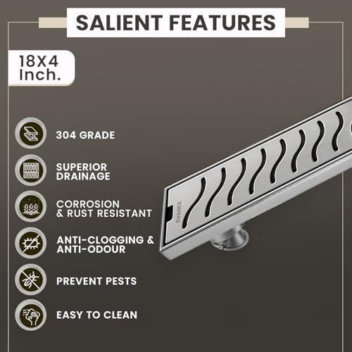 Image of EVANEX 24x4 Inch Shower Drain Channel | Linear Bathroom Drainer | Waste Water Floor Drain Channel | 304 Stainless Steel Bathroom Drainer with Anti Cockroach Trap | Bathroom Jali