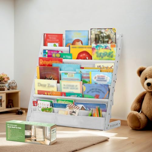 COSYLAND Libreria Montessori per Bambini Con 6 Scomparti in Tessuto Oxford - Libreria per Bambini in Legno Naturale -...