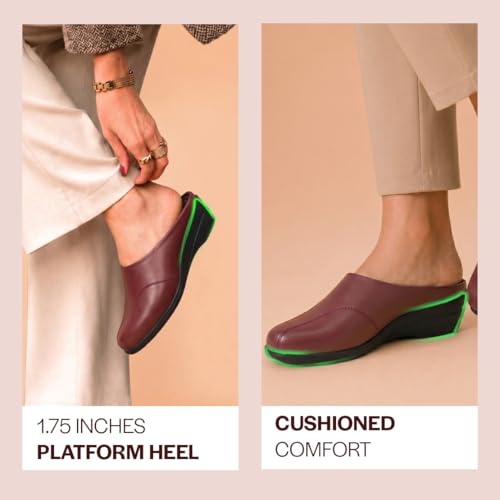 Image of FAUSTO Women Formal Back Open Platform Wedge Heel Slip‑On Mule Shoes | Stylish Office Footwear | Comfortable Fashion Shoes