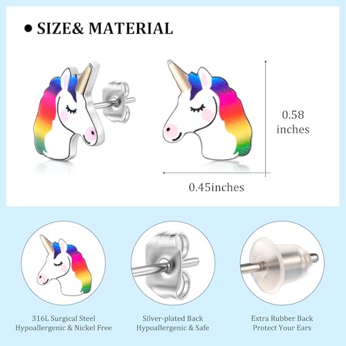 Birthday Gifts for 4 5 6 Year Old Girls, Hypoallergenic Unicorn Earrings for Daughter, Granddaughter, Niece, Christmas Birthday Jewelry Gift4