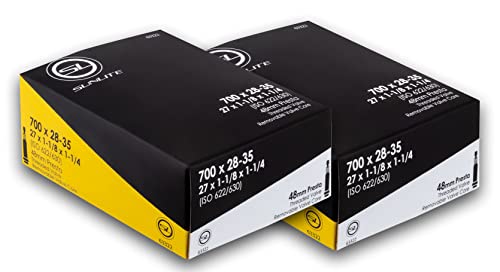 2 Pack - Bike Tube, Presta Valve 700c x 28-35, (27x1-1/8 to 1-1/4), 48mm Presta Valve, Bicycle Inner Tube, Sunlite