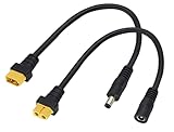 HCFeng XT60 to DC Adapter Cable XT60 Male/Female to DC 5.5mm X 2.5mm Male/Female Power Cable XT-60 Charging Cable for Fats-Hark Sky-Zone FPV Monitor Power,Drone Power Cord[1ft/2Pack/m-f]