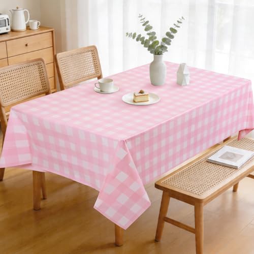 Jetelete 3 Packs Pink Gingham Tablecloth 54 x 108 Inches Pink and White Checkered Disposable Plastic Waterproof Picnic Table Cover for Camping and Birthday Party Supplies by Jetelete - Image 2