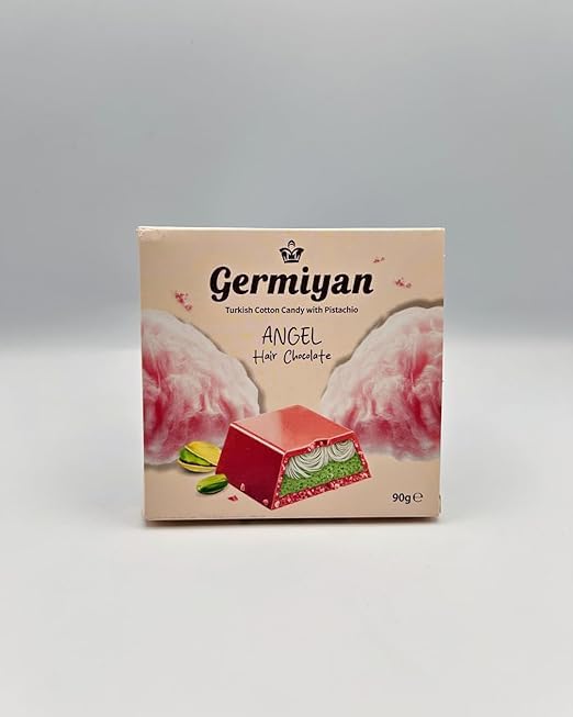 GERMIYAN Angel Hair Schokolade Pinke Erdbeer-Schokolade mit Pistazien-Füllung und türkischen Zuckerfäden (Pismaniye) 90g