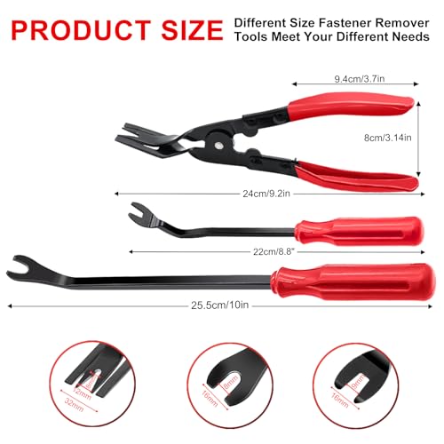 Image of Clip Removal Tool, 3 Pcs Clip Pliers Set Fastener Remover, Auto Trim Removal Tool Kit Door Panel Removal Tool Push Pin Pliers Pry Tools Automotive, Red